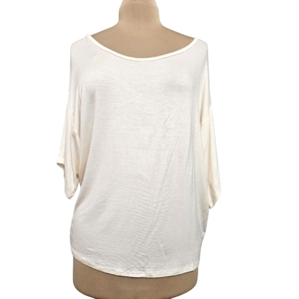 A.gain Womens‎ Cream Scoop Neck Dolman Sleeve Top Sheer Mesh Back Size M USA